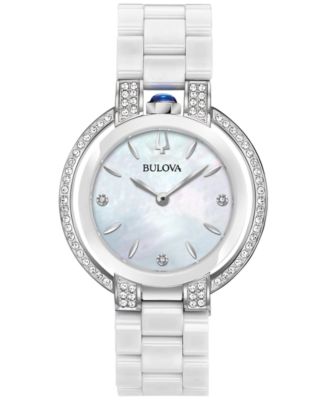 Bulova - Women's Rubiyat Diamond (1/3 ct. t.w.) Stainless Steel & White Ceramic Bracelet Watch 35mm
