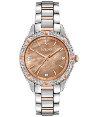 Bulova - Women's Sutton Diamond (1/10 ct. t.w.) Two-Tone Stainless Steel Bracelet Watch 32.5mm