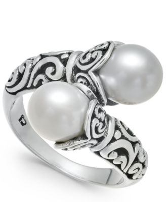 Macy's - Cultured Freshwater Pearl (8mm) Scrollwork Bypass Ring in Sterling Silver