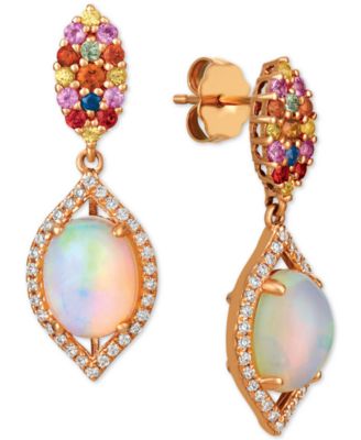 Le Vian - Opal (1-5/8 ct. t.w.), Multi-Sapphire (1/2 ct. t.w.) and Diamond (1/4 ct. t.w.) Drop Earrings in 14k Rose Gold