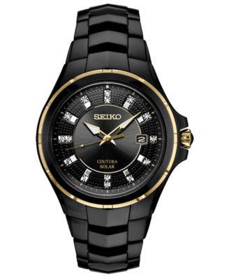 Seiko - Men's Coutura Diamond-Accent Black Stainless Steel Bracelet Watch 42.5mm