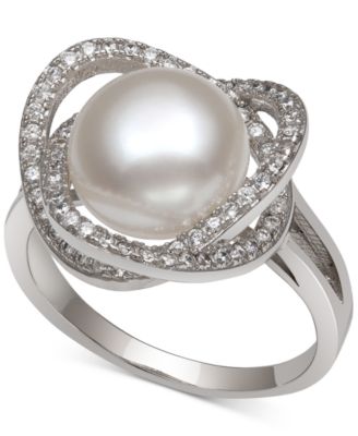 Macy's - Cultured Freshwater Pearl (9mm) & Cubic Zirconia Statement Ring in Sterling Silver