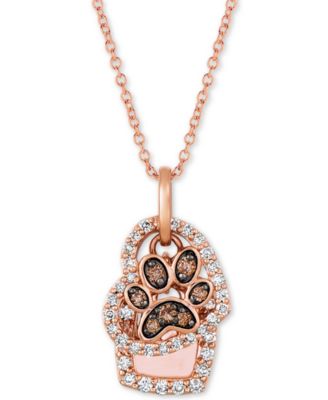 Le Vian - Nude™ & Chocolate&reg; Diamond Paw Print & Heart 20" Pendant Necklace (7/8 ct. t.w.) in 14k Rose Gold