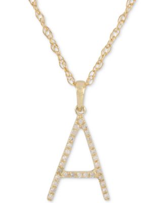 Macy's Brand - Diamond (1/10 ct. t.w.) Initial Pendant Necklace in 10k Gold, 16" + 2" extender