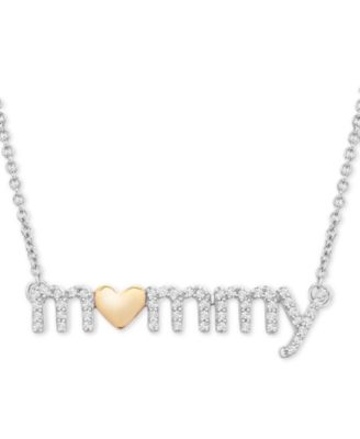 Macy's Brand - Diamond Mommy Heart Pendant Necklace (1/6 ct. t.w.) in Sterling Silver & 14k Gold-Plate, 18" + 2" extender
