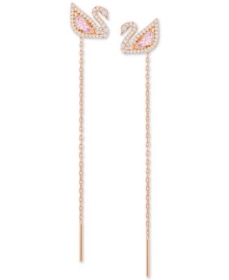 Swarovski - Rose Gold-Tone Crystal Swan & Removable Chain Drop Earrings