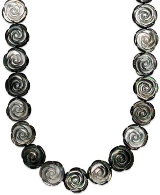 Macy's - Sterling Silver Necklace, Cultured Tahitian Mother of Pearl Flower Necklace