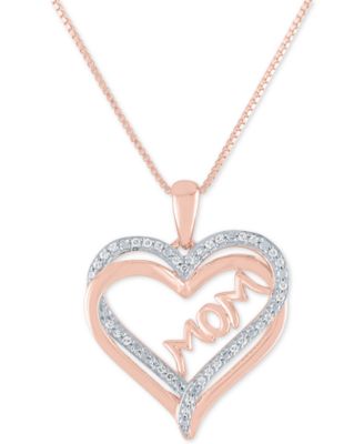 Macy's - Diamond Mom 18" Pendant Necklace (1/8 ct. t.w.) in 14k Rose Gold Over Sterling Silver