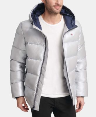 tommy hilfiger men's pearlized performance hooded puffer coat