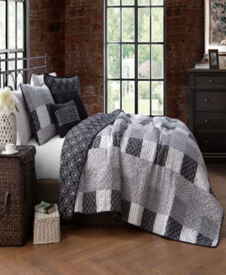 Avondale Manor - Evangeline 5pc Queen Patchwork Printed Quilt Set with Throw Pillows