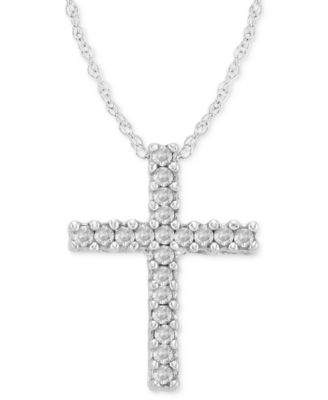 Macy's Brand - Diamond Cross Pendant Necklace in 14k White Gold (1/10 ct. t.w.)