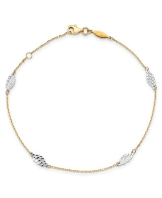 Macy's Brand - Polished Leaf Anklet in 14k Yellow and White Gold