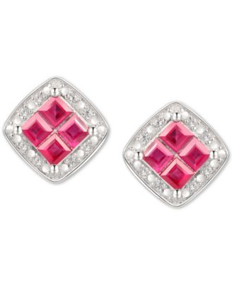 Macy's Brand - Ruby (5/8 ct. t.w.) & Diamond (1/20 ct. t.w.) Square Stud Earrings in Sterling Silver
