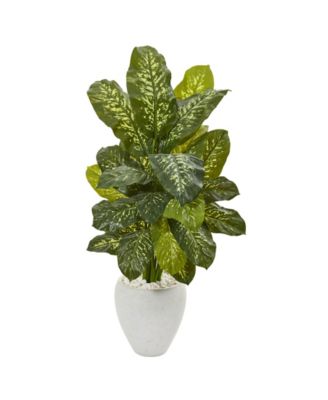 Nearly Natural - 48" Dieffenbachia Artificial Plant in White Planter Real Touch