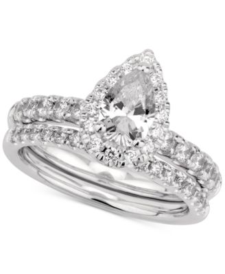 GIA Certified Diamonds - Certified Diamond Pear Bridal Set (1-1/2 ct. t.w.) in 14k White Gold