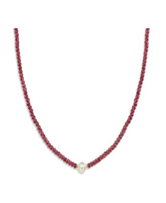Macy's Brand - Gemstone and Cultured Pearl (9-10 mm) Strand Necklace in 14k Yellow Gold (Available in Ruby (80-1/2 ct. t.w), Sapphire (80-1/2 ct. t.w.), Emerald (80-1/2 ct. t.w.) and Black Spinel (60- 1/2)