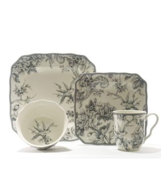 222 Fifth - Adelaide Grey 16 Piece Dinnerware Set Square