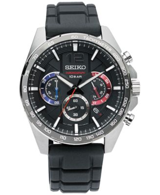 Seiko - Men's Essentials Chronograph Black Silicone Strap Watch 43.9mm