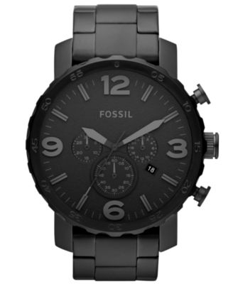 Fossil - Men's Chronograph Nate Black-Tone Stainless Steel Bracelet Watch 50mm JR1401
