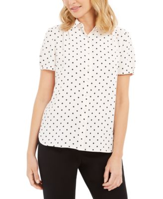 Anne Klein - Dot-Print Short-Sleeve Blouse