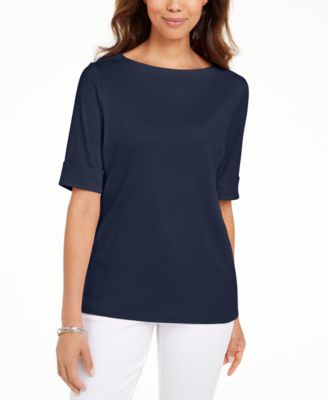 Karen Scott - Cotton Boat-Neck Top