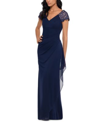 XSCAPE - Lace-Sleeve Chiffon Gown