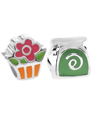 Rhona Sutton - Children's Enamel Snail Flower Bead Charms - Set of 2 in Sterling Silver