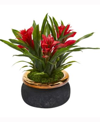 Nearly Natural - 11in. Bromeliad Artificial Plant in Stoneware Planter