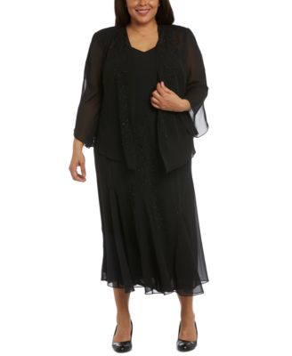 R & M Richards - Plus Size Dress and Jacket, Bead Embellished