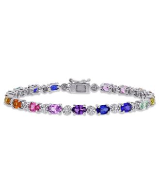 Macy's Brand - Multi-Color Created Sapphire (9 7/8 ct. t.w.) and Diamond-Accent Tennis Bracelet in Sterling Silver