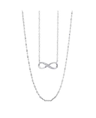 Unwritten - Fine Silver Plated Clear Cubic Zirconia Infinity Duo Necklace with Studded Second Chain