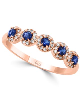 LALI Jewels - Sapphire (1/3 ct. t.w.) & Diamond (1/6 ct. t.w.) Cluster Band in 14k Rose Gold
