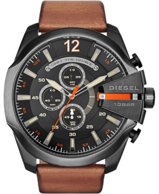 Diesel - Men's Only The Brave Brown Leather Strap Watch 51x59mm
