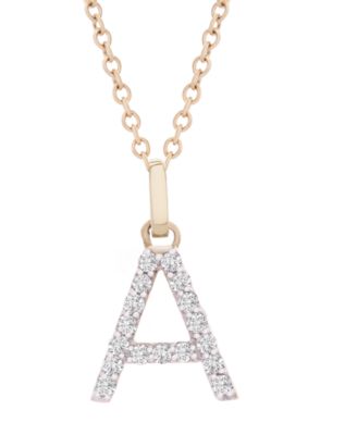 Macy's Brand - Diamond Initial Pendant Necklace (1/10 ct. t.w.) in 14k Gold, 17" + 1" Extender