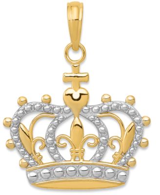 Macy's Brand - Sovereign Crown Charm Pendant in 14k Gold & White Rhodium Plated