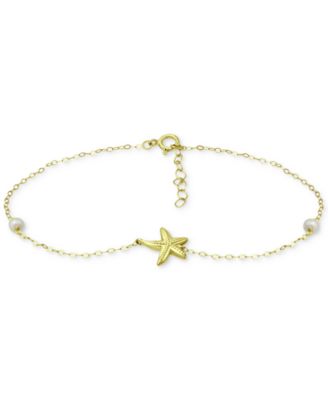 Giani Bernini - Cultured Freshwater Pearl (4mm) & Starfish Ankle Bracelet in 18k Gold-Plated Sterling Silver