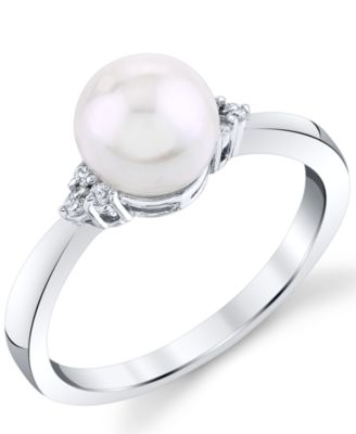 Macy's - Cultured Freshwater Pearl (7mm) & Diamond (1/20 ct. t.w.) Ring in 14k White Gold