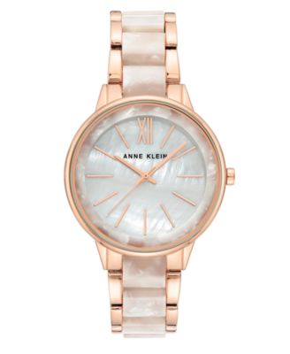 Anne Klein - Rose Gold-Tone and Pearlescent White Bracelet Watch 37mm