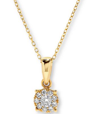 Macy's Brand - Diamond Halo Cluster Pendant Necklace (1/4 ct. t.w.) in 14k Gold, 16" + 2" extender
