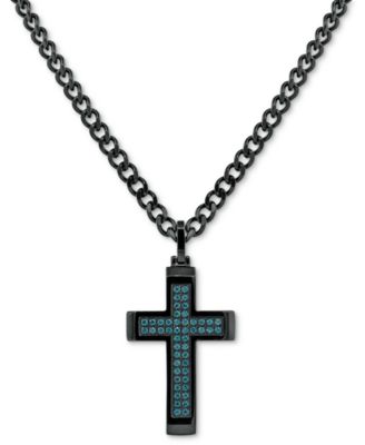 Macy's Brand - Men's Cubic Zirconia Cross 24" Pendant Necklace in Black Ion-Plated Stainless Steel