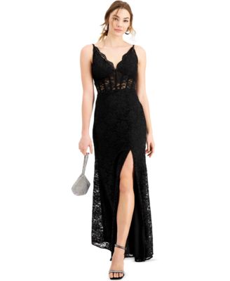 Morgan & Company - Juniors' Glitter Scallop Lace Corset Gown