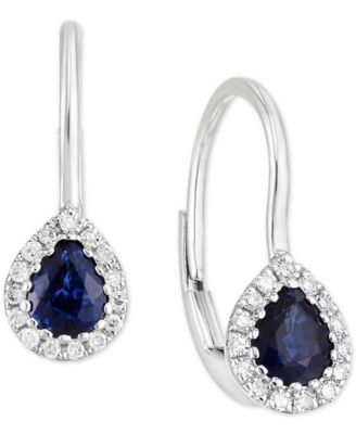 Macy's Brand - Sapphire (3/4 ct. t.w.) & Diamond (1/8 ct. t.w.) Teardrop Halo Drop Earrings in 14k White Gold