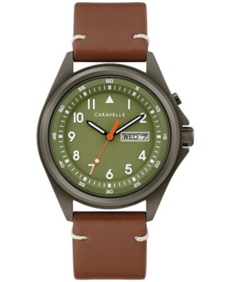 Caravelle - Men's Traditional Brown Leather Strap Watch 40mm