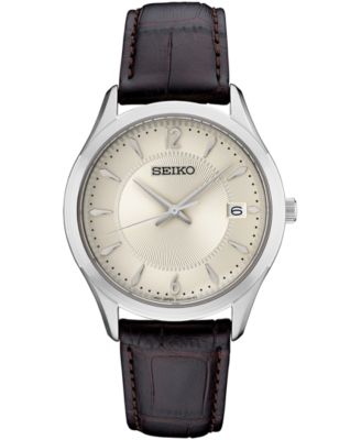 Seiko - Women's Essential Brown Leather Strap Watch 30mm