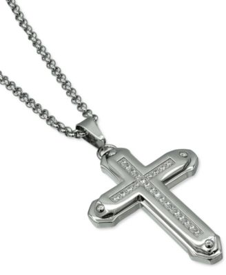 Blackjack - Men's Cubic Zirconia Cross 24" Pendant Necklace in Stainless Steel