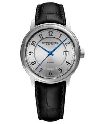 Raymond Weil - Men's Swiss Automatic Maestro Black Leather Strap Watch 39mm