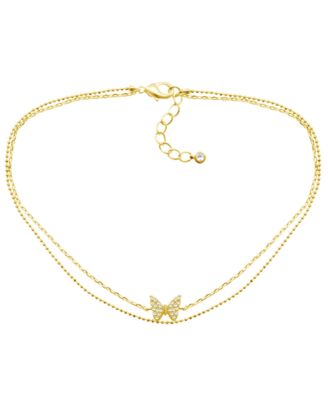 And Now This - Cubic Zirconia Butterfly Double Strand Anklet Bracelet in Gold Plate