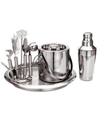 Godinger - Hammered Stainless Steel 9-Pc. Barware Set