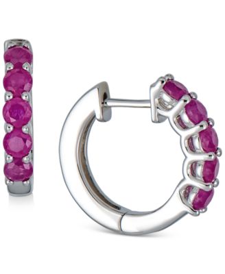Macy's Brand - Emerald Small Hoop Earrings (1-1/2 ct. t.w.) in Sterling Silver, 0.67" (Also in Ruby & Sapphire)