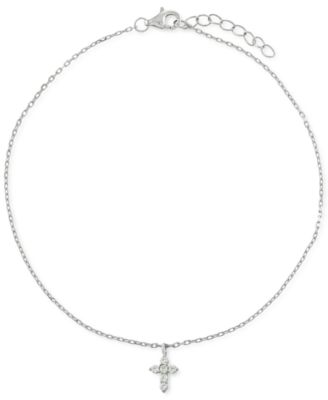 Giani Bernini - Cubic Zirconia Cross Charm Ankle Bracelet in Sterling Silver